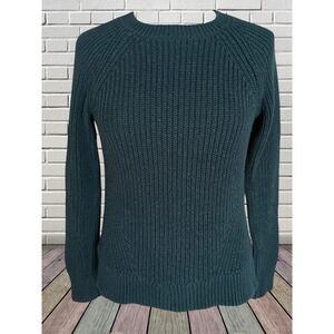 Abercrombie Fitch Ribbed Fishermans Sweater Sz L Woman Forest Green HiLo Raglan